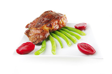 beef meat served on white