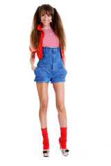 Young very happy gesturing smiling woman, isolated on white