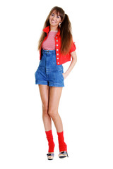 Young very happy gesturing smiling woman, isolated on white