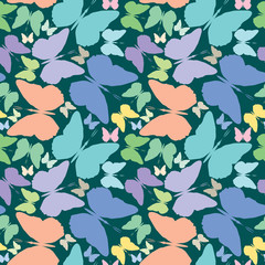 butterflies seamless pattern over blue extended