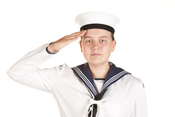 young sailor saluting isolated white background
