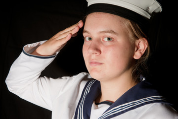 young sailor saluting isolated white background