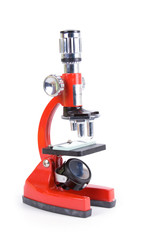 Close up of a red microscope
