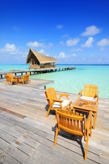 chair and table at beach of maldives