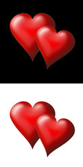 Two hearts isolated on a white and black backgrounds