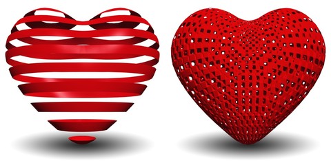 High resolution 3D red hearts isolated
