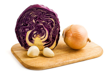 half a red cabbage, onion and two cloves of garlic