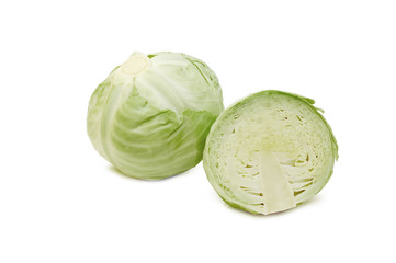 Two heads of cabbage isolated on white background
