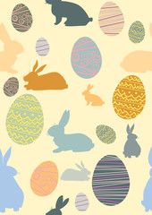 Pattern with eggs, chicken, rabbits