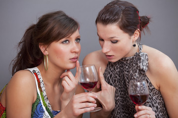 women discussing with glasses sparkling wine
