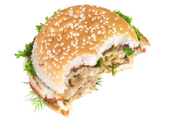 Cheeseburger isolated on white background.