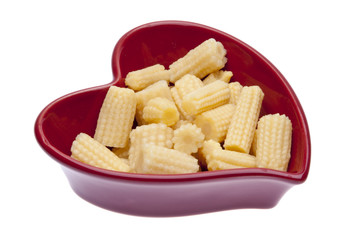 Baby Corn in a Heart Shaped Dish