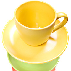 Color cups isolated on white background.