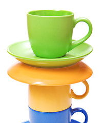 Color cups isolated on white background.