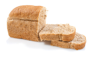 Whole grain bread loaf on a white background