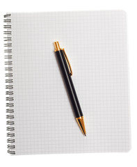 notebook and pen on white