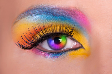 Multicolored female eyes.