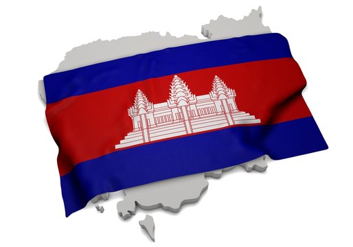 realistic ensign covering the shape of Cambodia