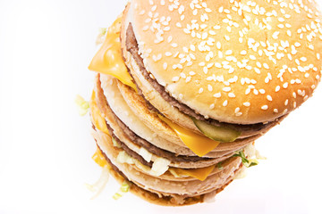 Cheeseburger isolated on white background.