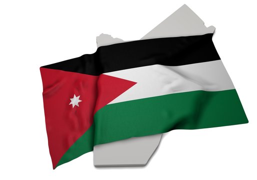 realistic ensign covering the shape of Jordan ( الأردن )