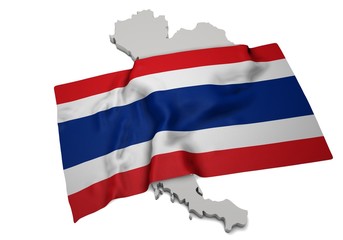 realistic ensign covering the shape of Thailand ( ประเทศไทย )