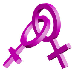 Two fastened pink emblems of the woman on a white background
