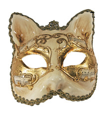 Venetian mask of a cat, isolated on a white background