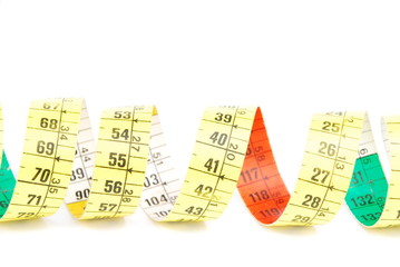 Curled measuring tape on white