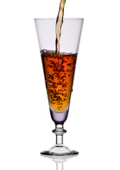 wine pour into glass close-up isolated over white