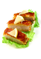 Sea food. Roasted  fish with lemon