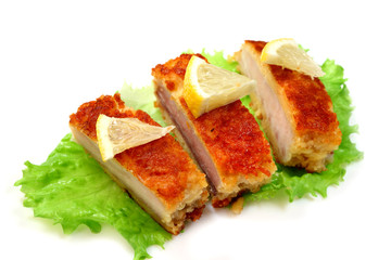 Sea food. Roasted  fish with lemon
