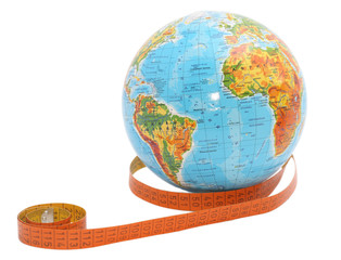 globe with meashure tape on it.