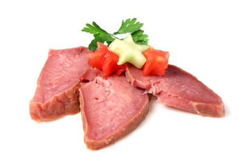 Smoked tongue with decor of vegetables