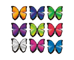 Vector set of 9 recolored butterflies