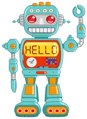 Deurstickers Retro robotspeelgoed dat hallo zwaait © Yael Weiss