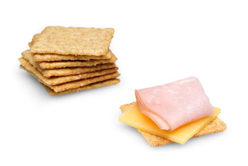 Crackers with Ham and Cheese isolated with clipping path