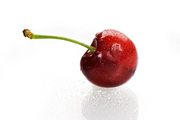 Red cherry with stem isolated on white background - 20399082