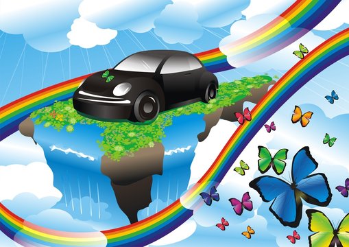 background with car and water