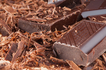 Slices of black bitter chocolate