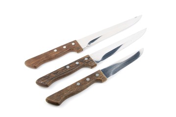 Wooden kitchen knifes on white