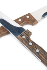 Close-up of wooden kitchen knifes on white