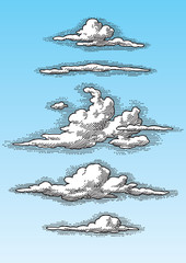 set of retro hand drawn clouds (vector)