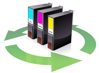 Cartouches couleurs d'imprimante et recyclage (reflet)