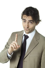 jeune homme business mise en garde sourire