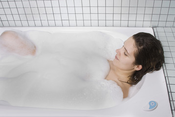 woman enjoys the bubble-bath