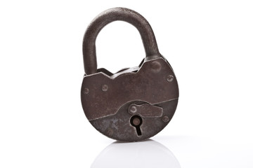 old padlock on a white background