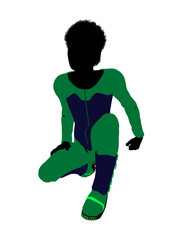 African American Male Teen Skier Illustration Silhouette