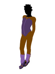 African American Female Teen Skier Illustration Silhouette