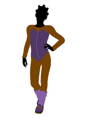 African American Female Teen Skier Illustration Silhouette