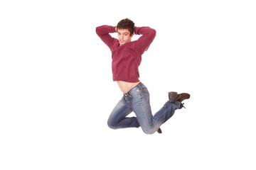 Excited young man jumping